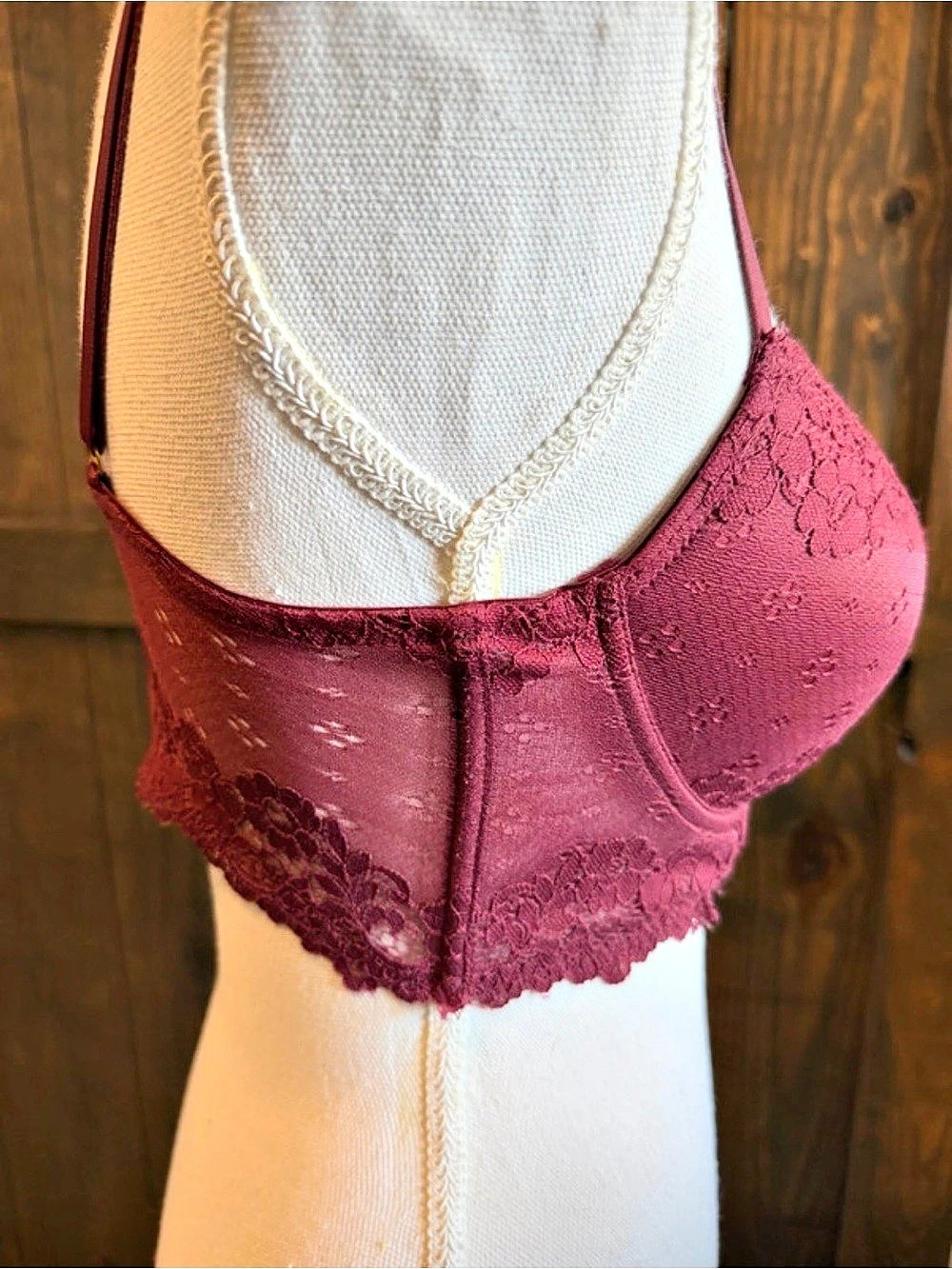 Daisy Fuentes DF827 Lace Bustier Bra in Burgundy 36B Like New - Picture 3 of 8